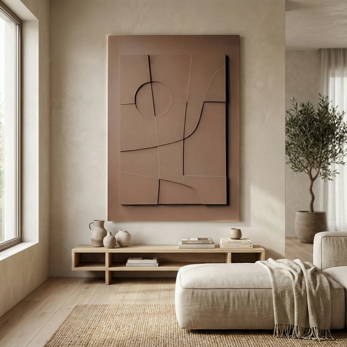 Abstract Wall Decor with Geometric Lines and 3D Effect for Living Room and Bedroom in Natural Tones | Sansoti