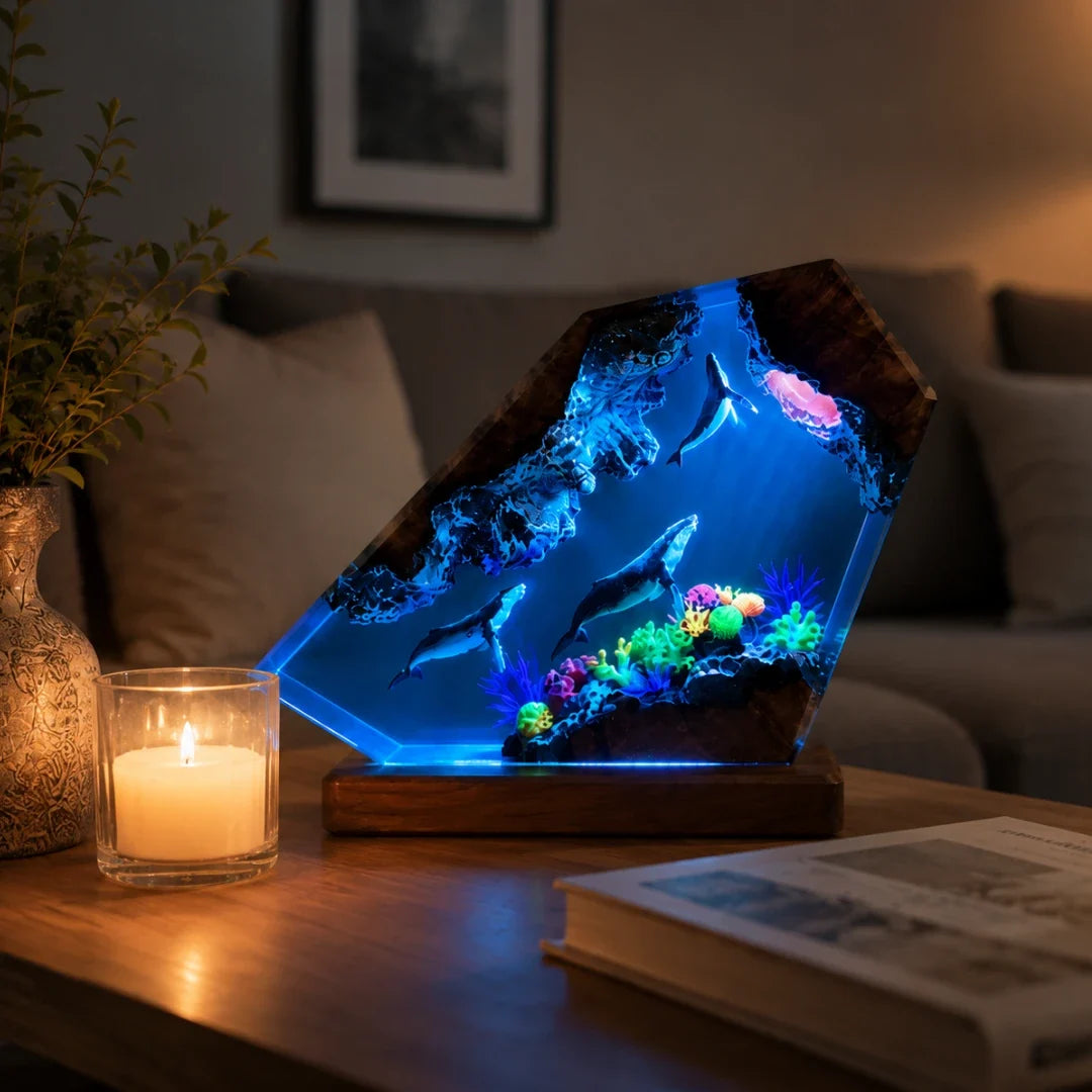 Oceaan Tafelverlichting met Koraalrif Design LED Sfeerverlichting Hars Decoratielamp USB Woonkamer Slaapkamer | Sansoti