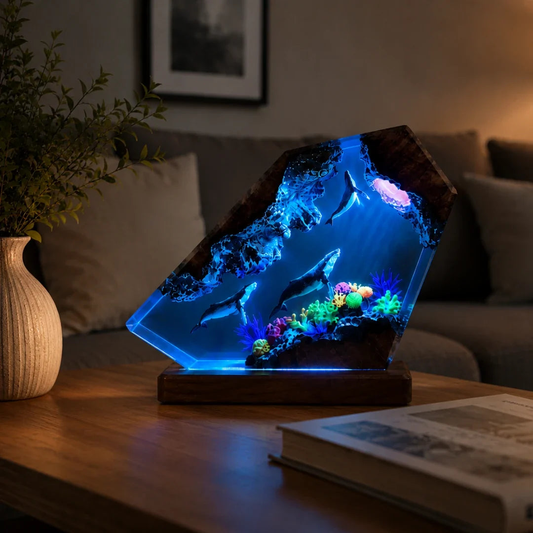Oceaan Tafelverlichting met Koraalrif Design LED Sfeerverlichting Hars Decoratielamp USB Woonkamer Slaapkamer | Sansoti
