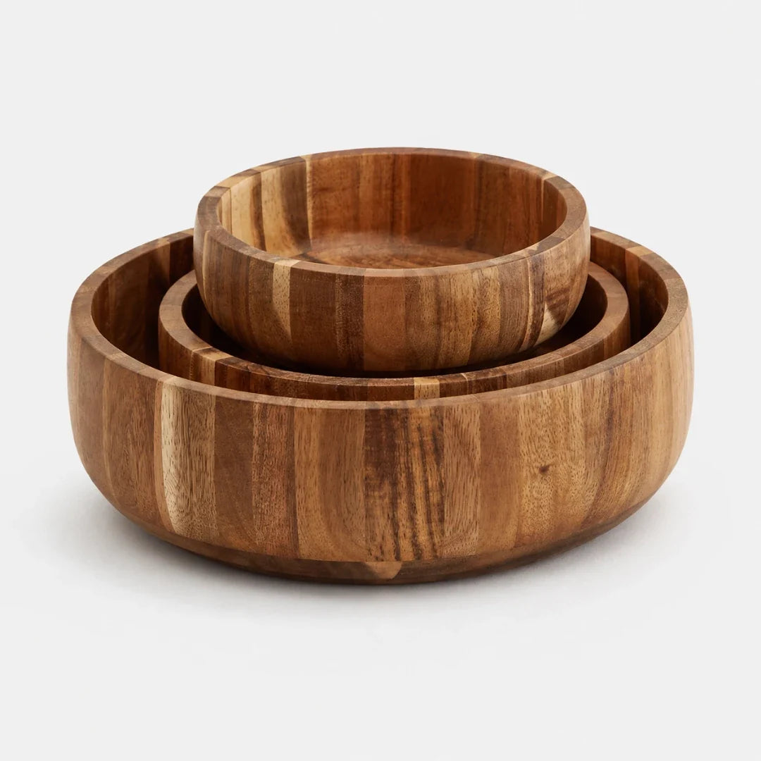 Hand-Painted Wooden Bowl Acacia Wood Round Serving Bowl Salad Bowl Fruit Bowl 6 Sizes Serving | Sansoti