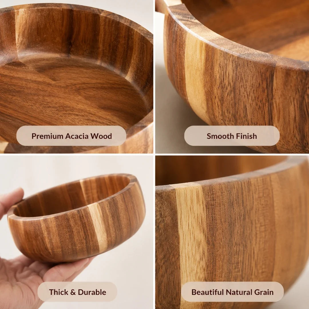 Hand-Painted Wooden Bowl Acacia Wood Round Serving Bowl Salad Bowl Fruit Bowl 6 Sizes Serving | Sansoti