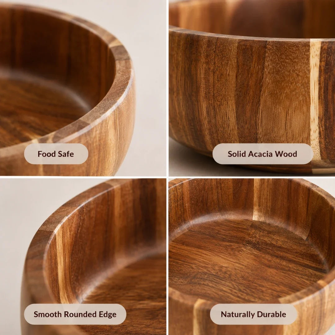 Hand-Painted Wooden Bowl Acacia Wood Round Serving Bowl Salad Bowl Fruit Bowl 6 Sizes Serving | Sansoti
