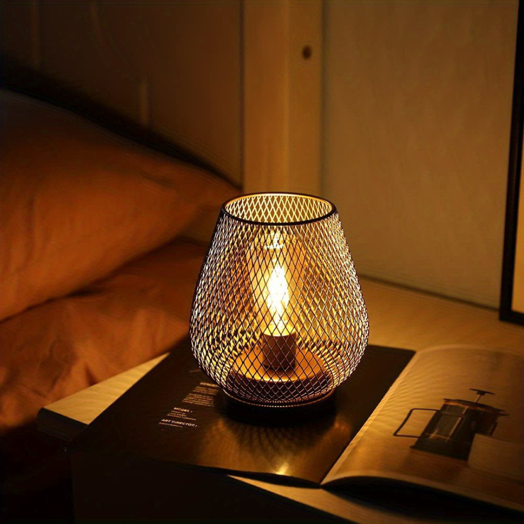 Draadloze LED Lantaarn Mat Zwart Vintage Stijl Batterij Aangedreven Sfeerverlichting Binnen en Buiten Dimbaar | Sansoti