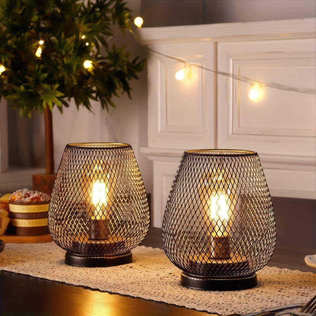 Draadloze LED Lantaarn Mat Zwart Vintage Stijl Batterij Aangedreven Sfeerverlichting Binnen en Buiten Dimbaar | Sansoti