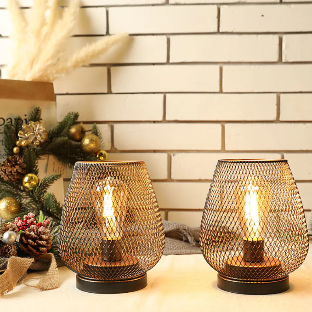 Draadloze LED Lantaarn Mat Zwart Vintage Stijl Batterij Aangedreven Sfeerverlichting Binnen en Buiten Dimbaar | Sansoti