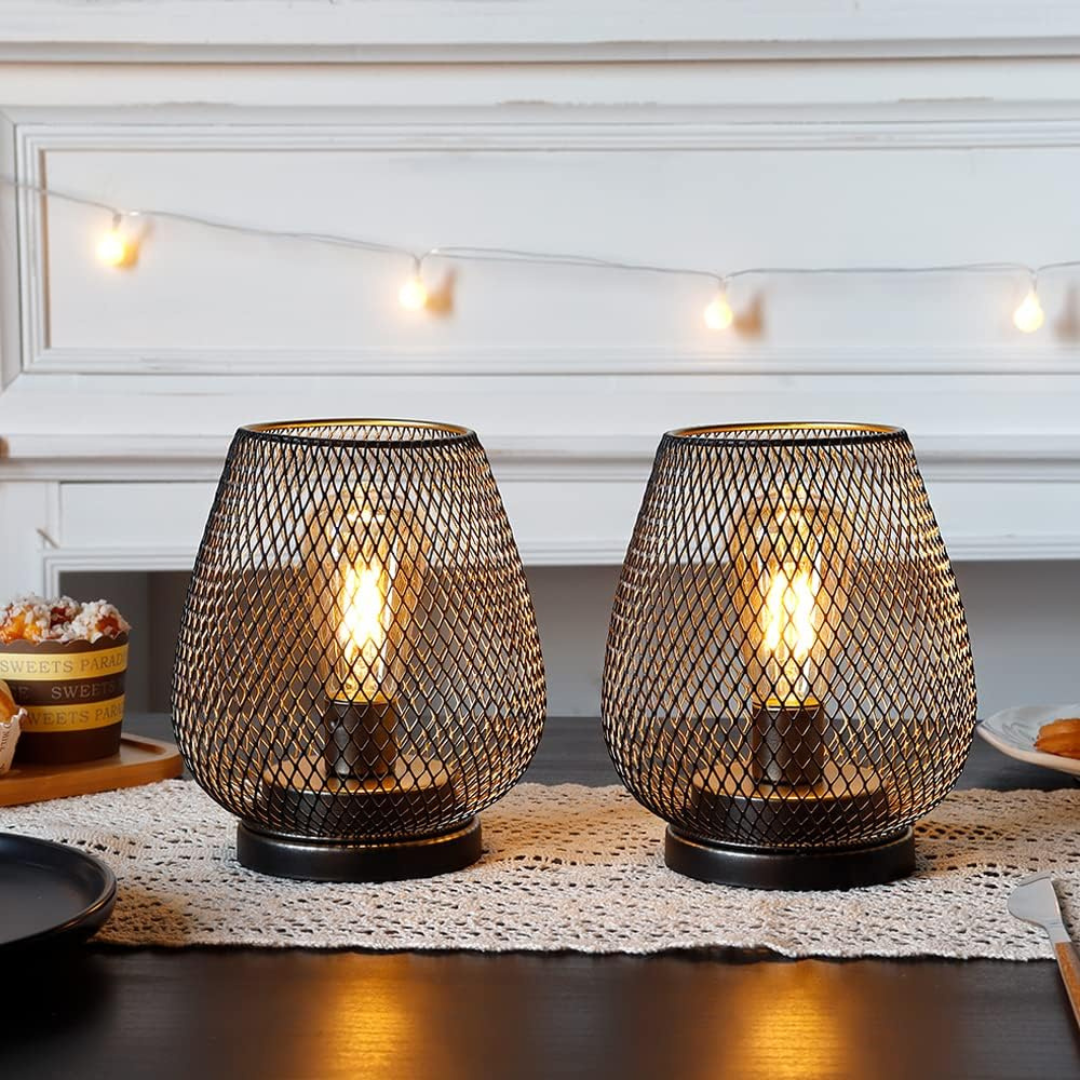 Draadloze LED Lantaarn Mat Zwart Vintage Stijl Batterij Aangedreven Sfeerverlichting Binnen en Buiten Dimbaar | Sansoti