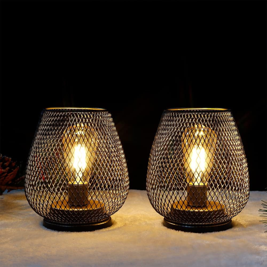Draadloze LED Lantaarn Mat Zwart Vintage Stijl Batterij Aangedreven Sfeerverlichting Binnen en Buiten Dimbaar | Sansoti