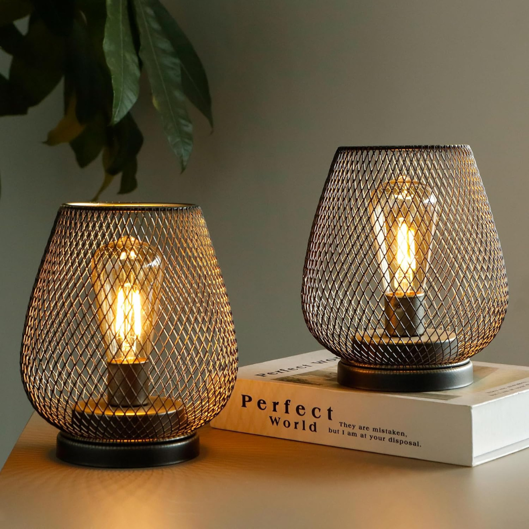 Draadloze LED Lantaarn Mat Zwart Vintage Stijl Batterij Aangedreven Sfeerverlichting Binnen en Buiten Dimbaar | Sansoti