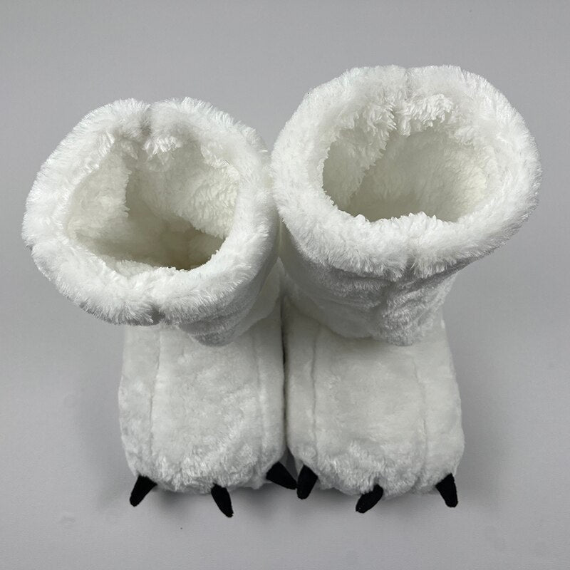 Plüsch-Hausschuhe mit Bärenpfoten-Design, warm gefüttert, rutschfest, Unisex, Winter, für drinnen und draußen | Sansoti