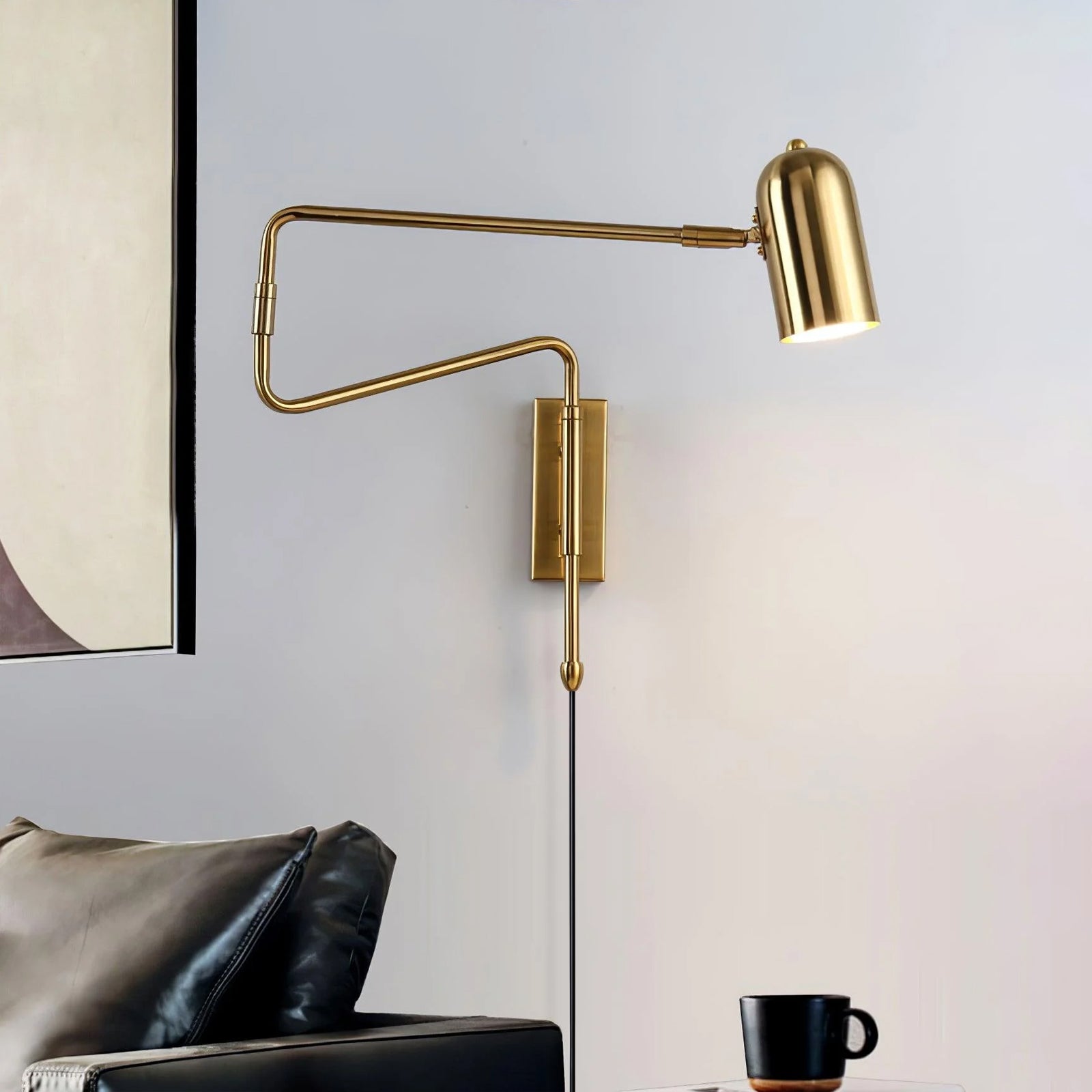Verstelbare Wandlamp met Plug | Draaibare Arm en Zwenkkap | Perfect voor Slaapkamer en Leeshoek | Sansoti