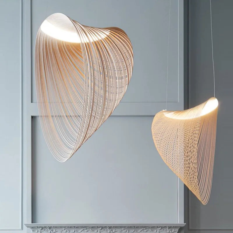 Hanglamp Hout Glas LED Scandinavisch 80 cm Woonkamer Eetkamer Sfeerverlichting Sculpturaal Naturel Pendellamp Plafondlamp Design | Sansoti