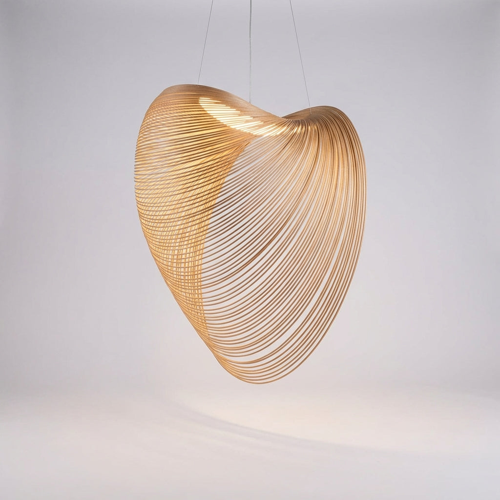 Hanglamp Hout Glas LED Scandinavisch 80 cm Woonkamer Eetkamer Sfeerverlichting Sculpturaal Naturel Pendellamp Plafondlamp Design | Sansoti