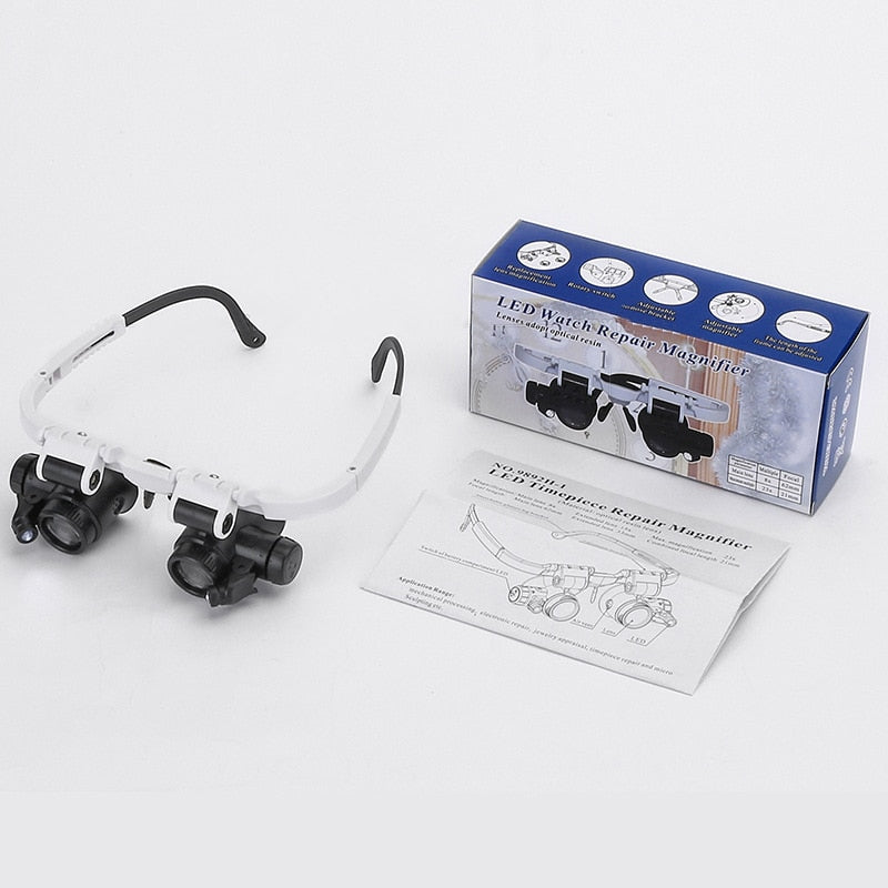 LED Vergrootglas Hoofdband 8x 15x 23x Vergrotingsbril Hobby Juwelier Reparatie Precisiewerk Loep Handsfree | Sansoti