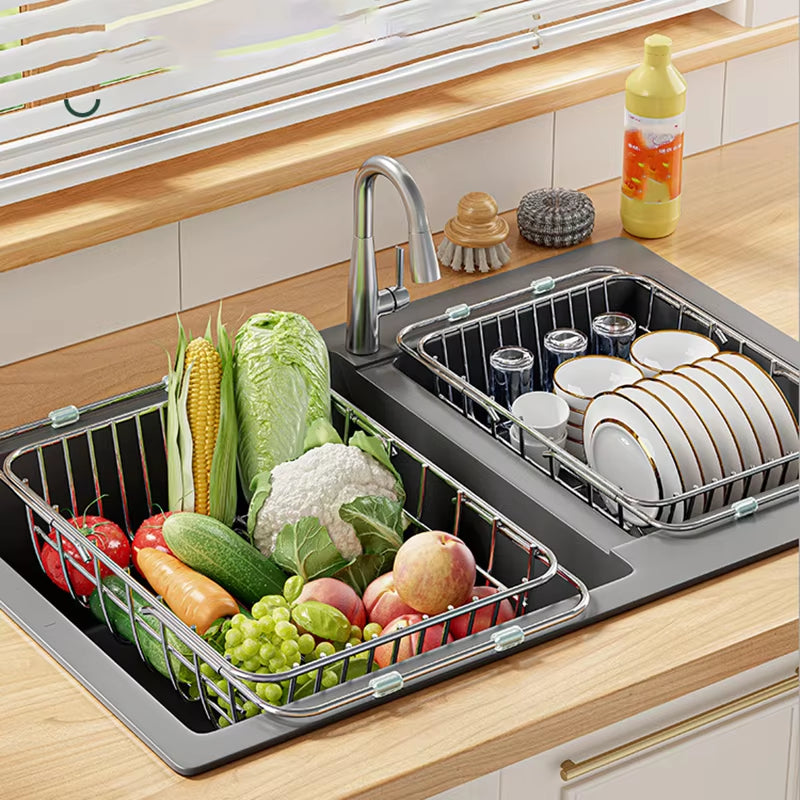 Uitschuifbaar Afdruiprek RVS Gootsteen 34-55 cm Verstelbaar Keuken Organizer Groenten Wassen Servies Afgieten Spoelbak | Sansoti