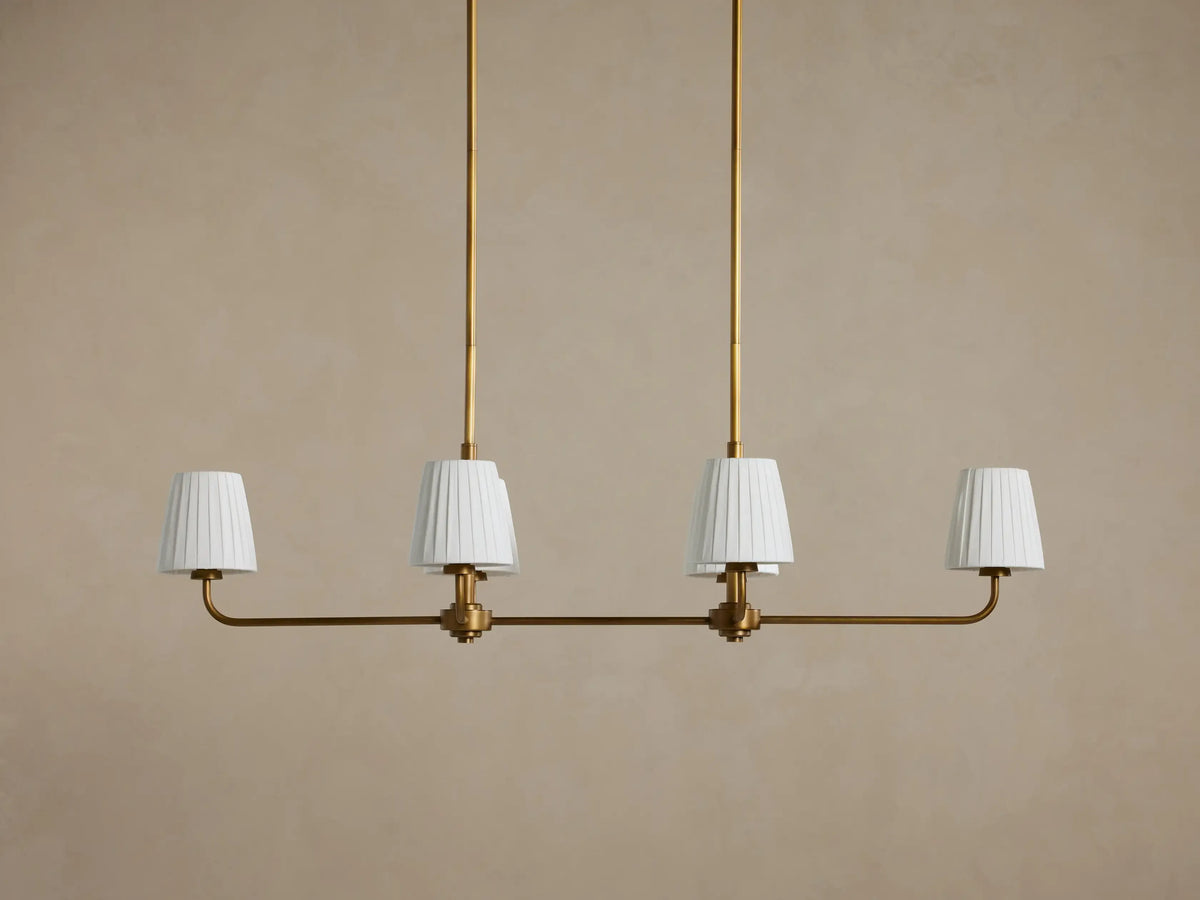 Lineaire Kroonluchter 6 Lichtpunten Messing Afwerking Plissé Kap Eetkamer Slaapkamer Woonkamer Hanglamp | Sansoti
