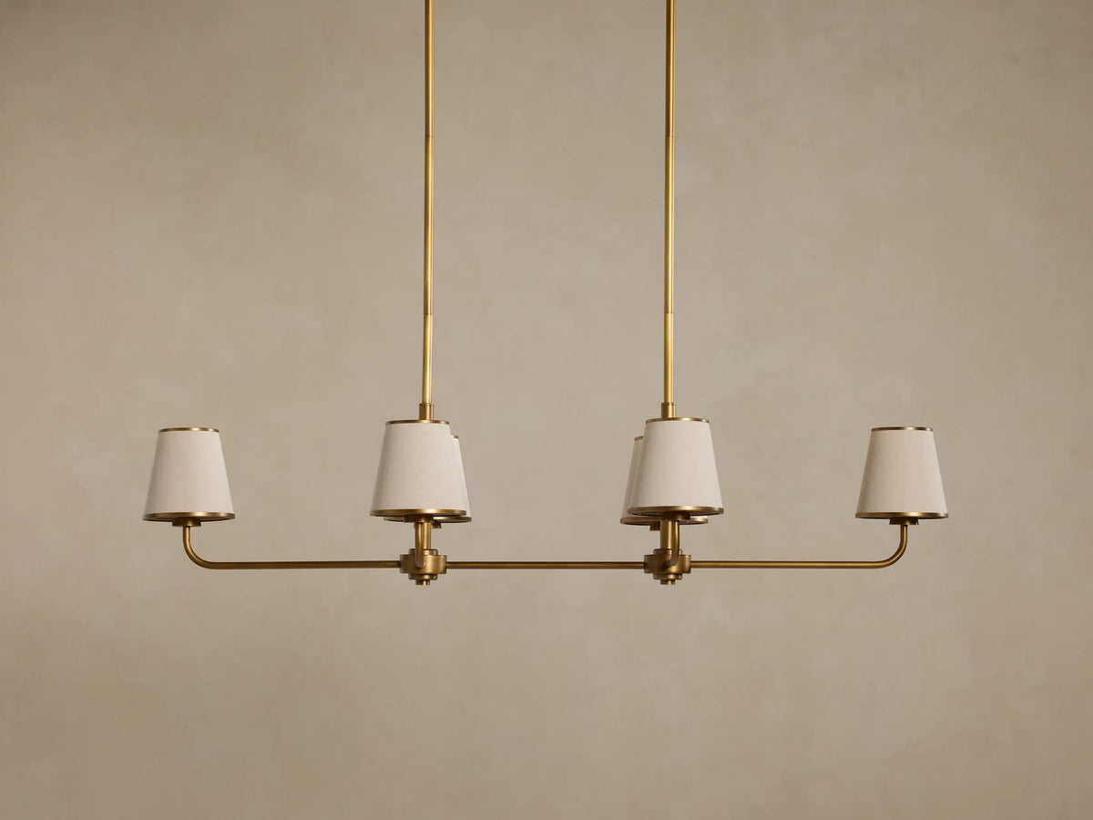 Lineaire Kroonluchter 6 Lichtpunten Messing Afwerking Plissé Kap Eetkamer Slaapkamer Woonkamer Hanglamp | Sansoti