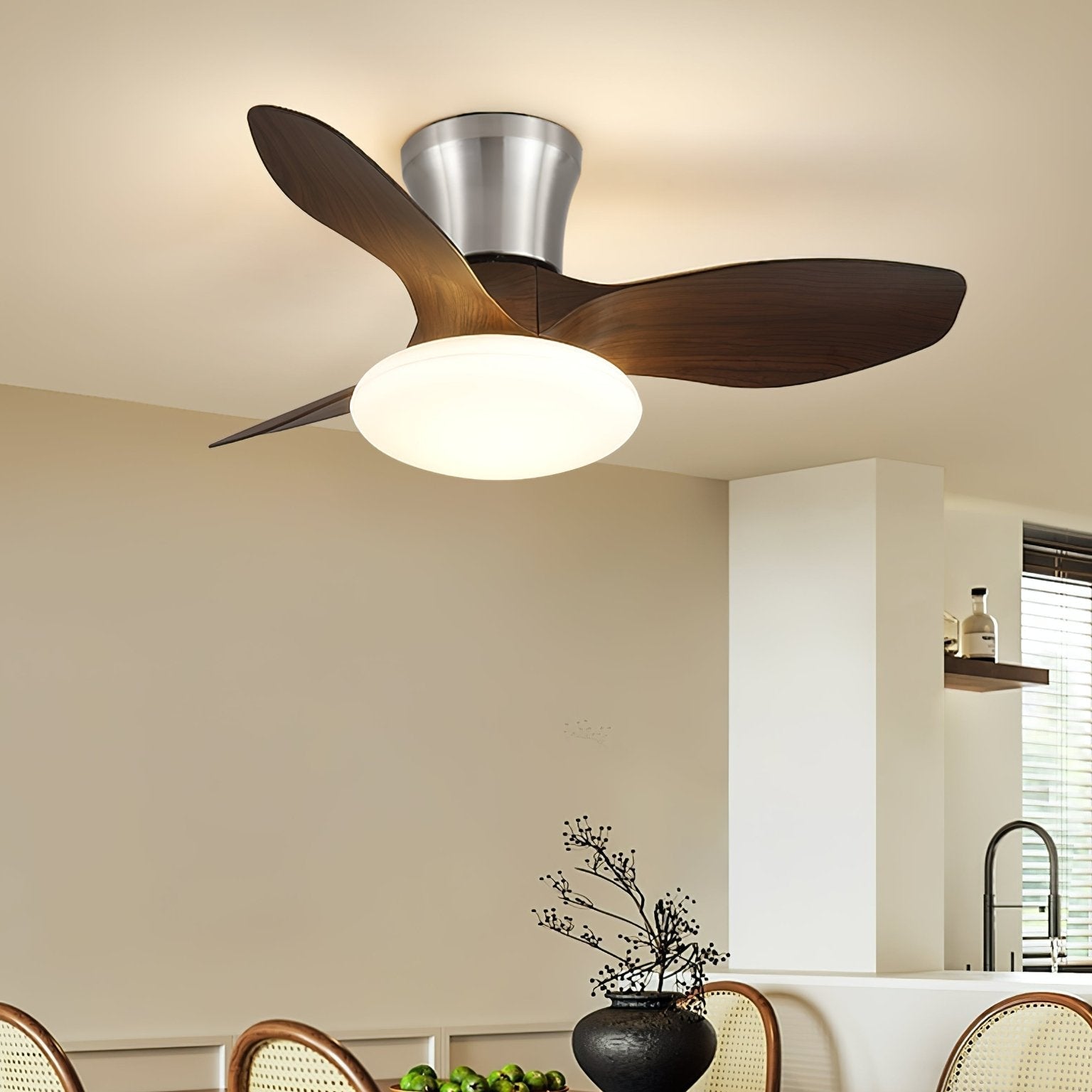 Ventilateur de plafond design moderne avec éclairage LED | Pales en bois | Sansoti