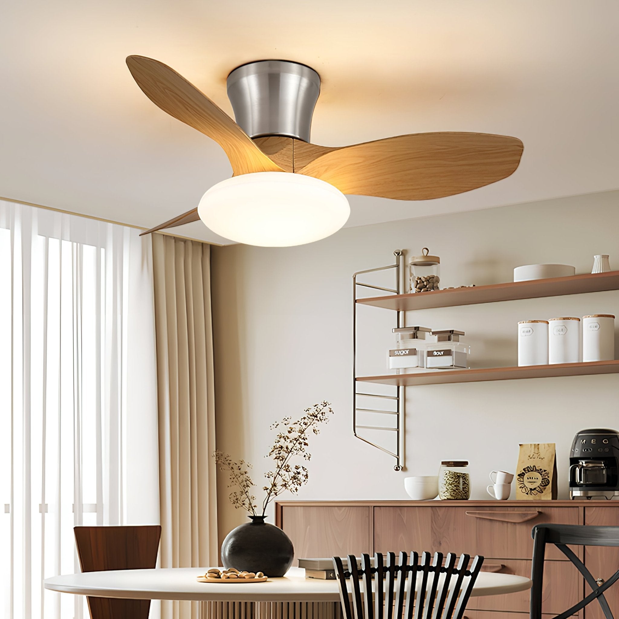 Ventilateur de plafond design moderne avec éclairage LED | Pales en bois | Sansoti