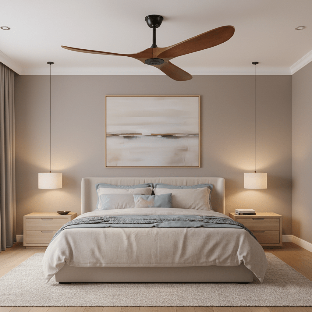 Plafondventilator met Houten Bladen en Stille DC Motor 106-132cm 6 Snelheden Afstandsbediening Klimaatbeheersing voor Woonkamer Slaapkamer Ventilatie | Sansoti