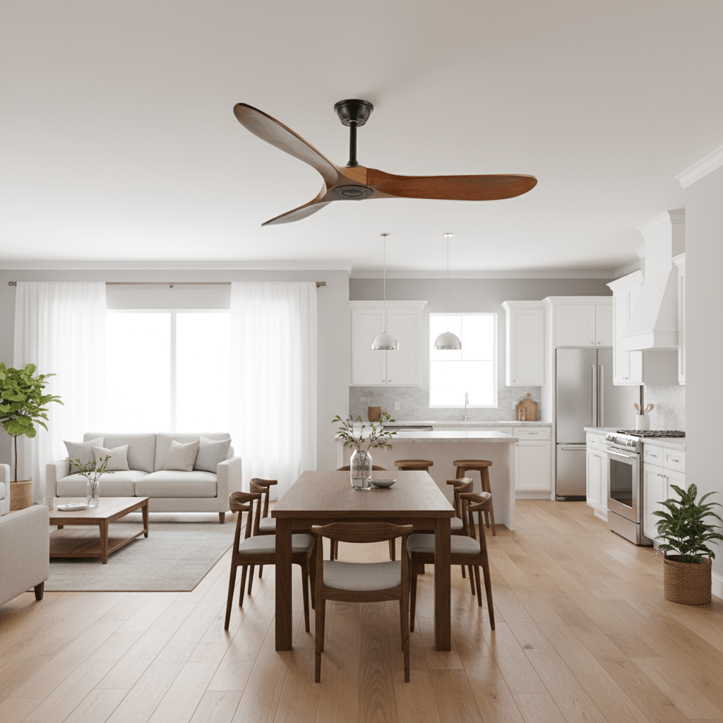 Plafondventilator met Houten Bladen en Stille DC Motor 106-132cm 6 Snelheden Afstandsbediening Klimaatbeheersing voor Woonkamer Slaapkamer Ventilatie | Sansoti
