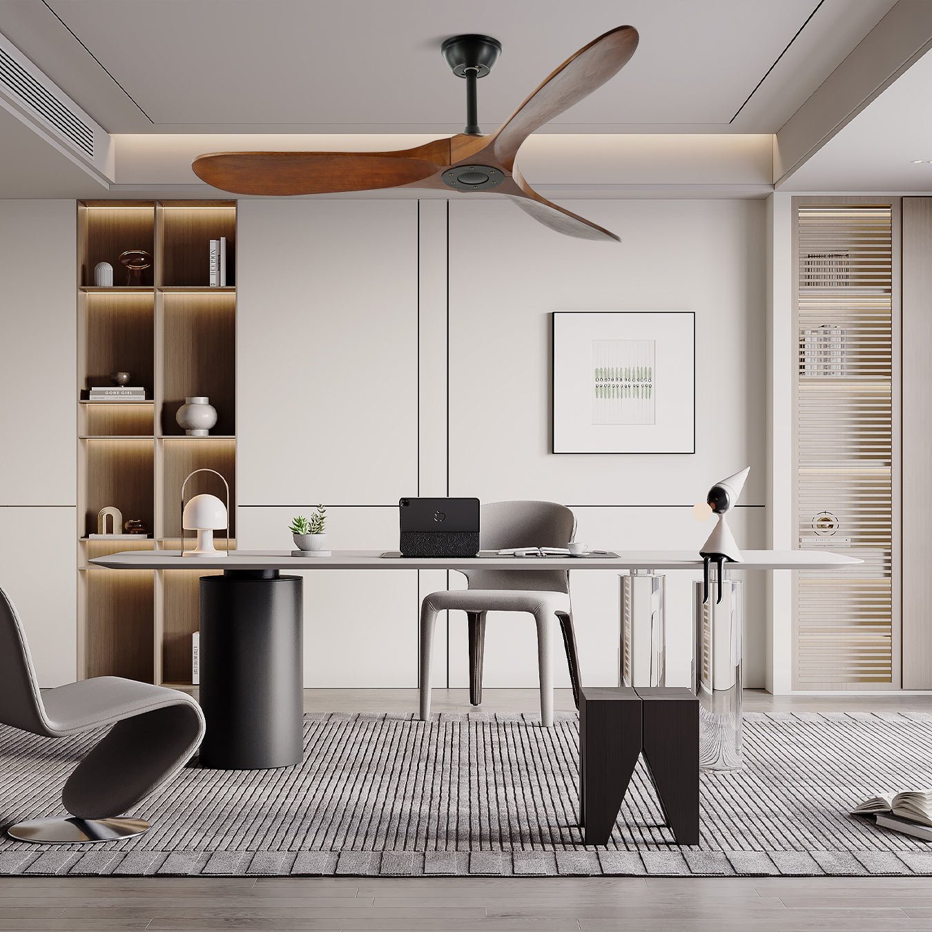 Plafondventilator met Houten Bladen en Stille DC Motor 106-132cm 6 Snelheden Afstandsbediening Klimaatbeheersing voor Woonkamer Slaapkamer Ventilatie | Sansoti