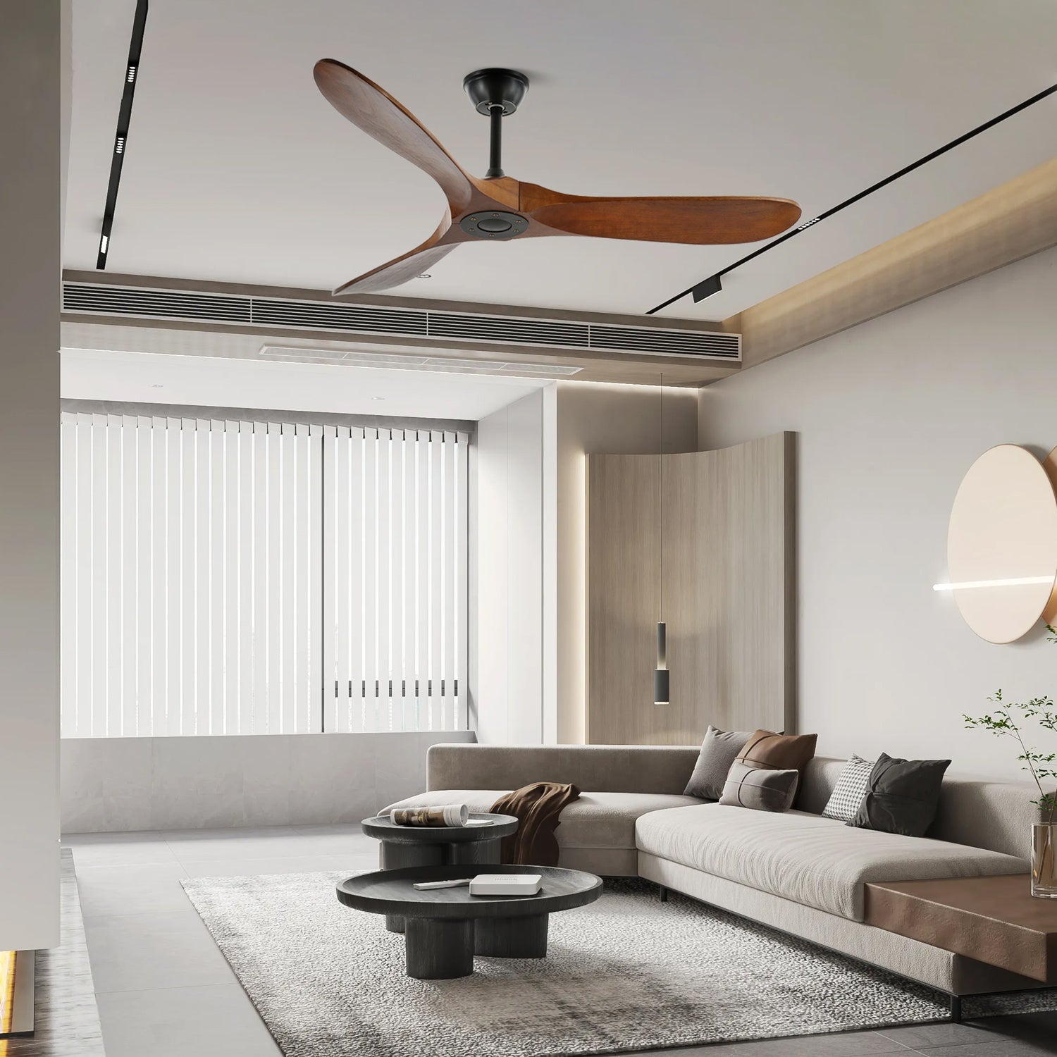 Plafondventilator met Houten Bladen en Stille DC Motor 106-132cm 6 Snelheden Afstandsbediening Klimaatbeheersing voor Woonkamer Slaapkamer Ventilatie | Sansoti