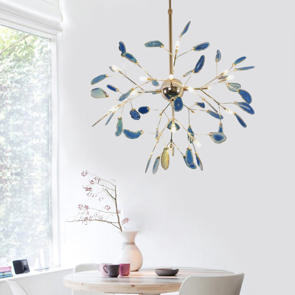 Agaat Kristal Kroonluchter met Natuursteen – Exclusieve Hanglamp voor Eetkamer, Woonkamer en Kantoor | Sansoti