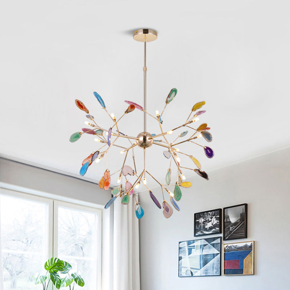 Agaat Kristal Kroonluchter met Natuursteen – Exclusieve Hanglamp voor Eetkamer, Woonkamer en Kantoor | Sansoti