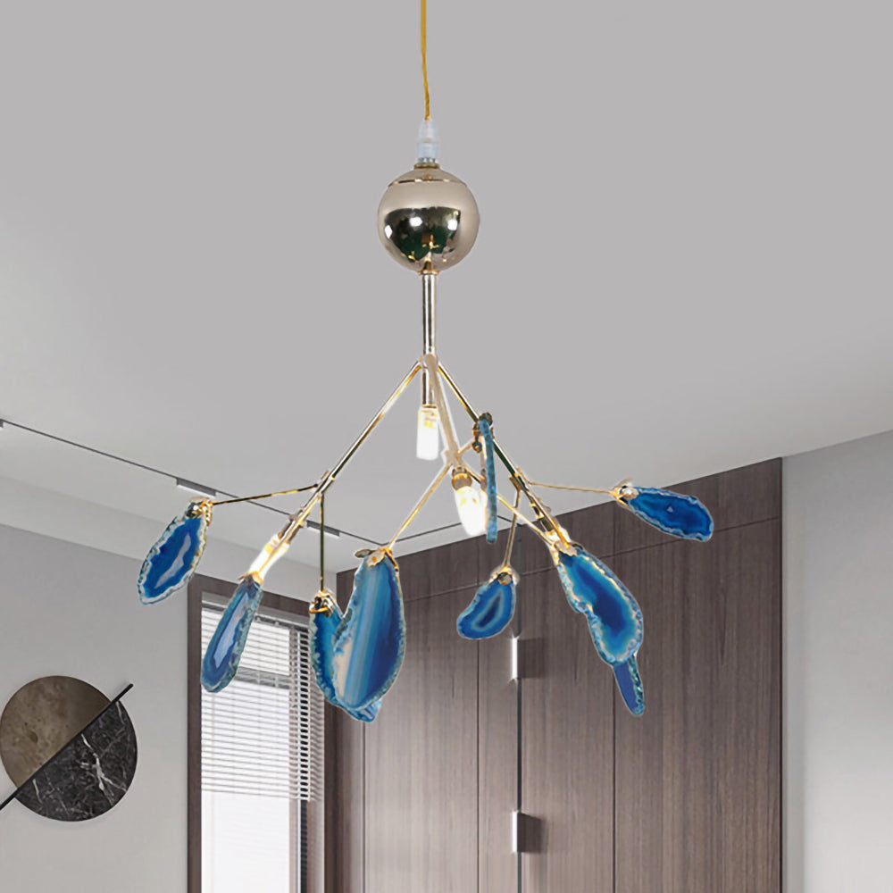 Agaat Kristal Kroonluchter met Natuursteen – Exclusieve Hanglamp voor Eetkamer, Woonkamer en Kantoor | Sansoti