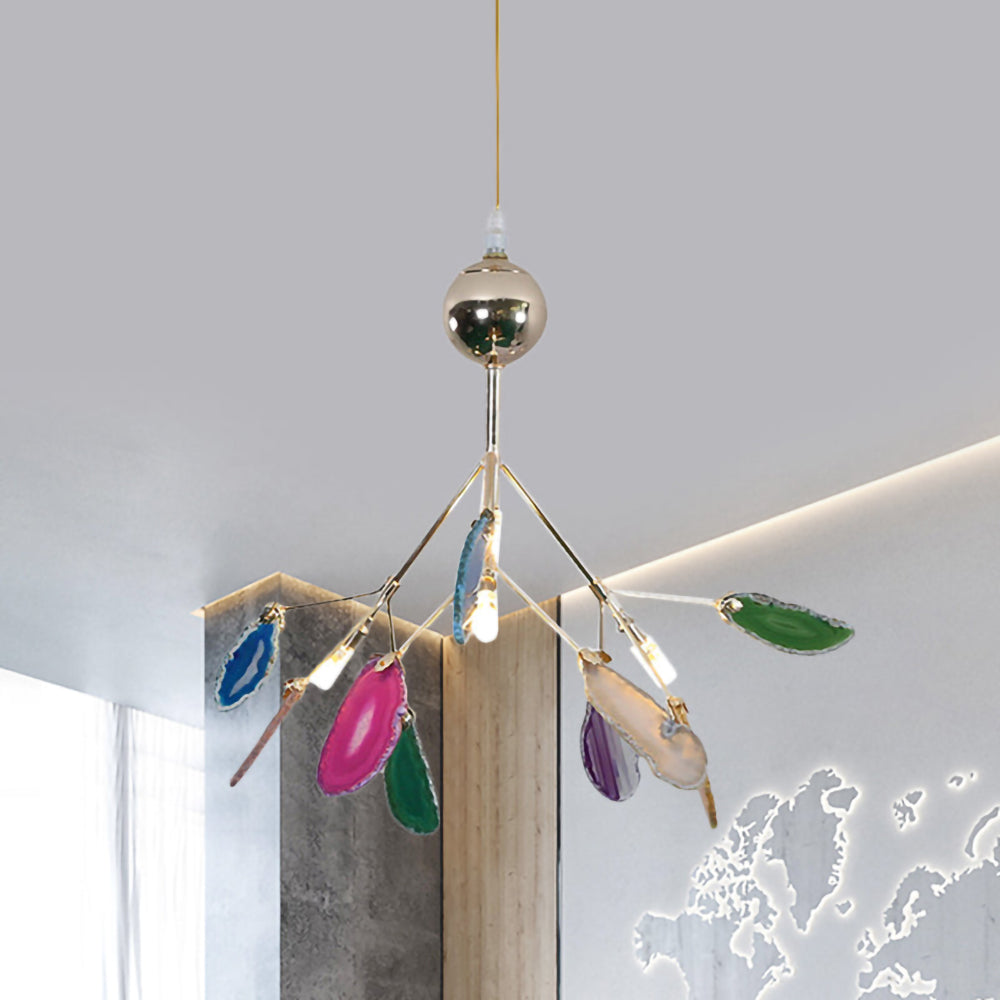 Agaat Kristal Kroonluchter met Natuursteen – Exclusieve Hanglamp voor Eetkamer, Woonkamer en Kantoor | Sansoti