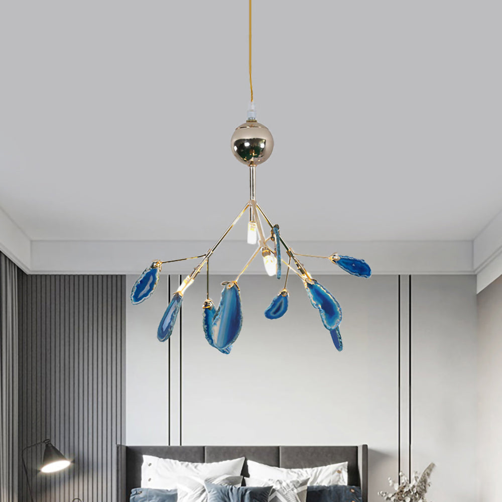 Agaat Kristal Kroonluchter met Natuursteen – Exclusieve Hanglamp voor Eetkamer, Woonkamer en Kantoor | Sansoti