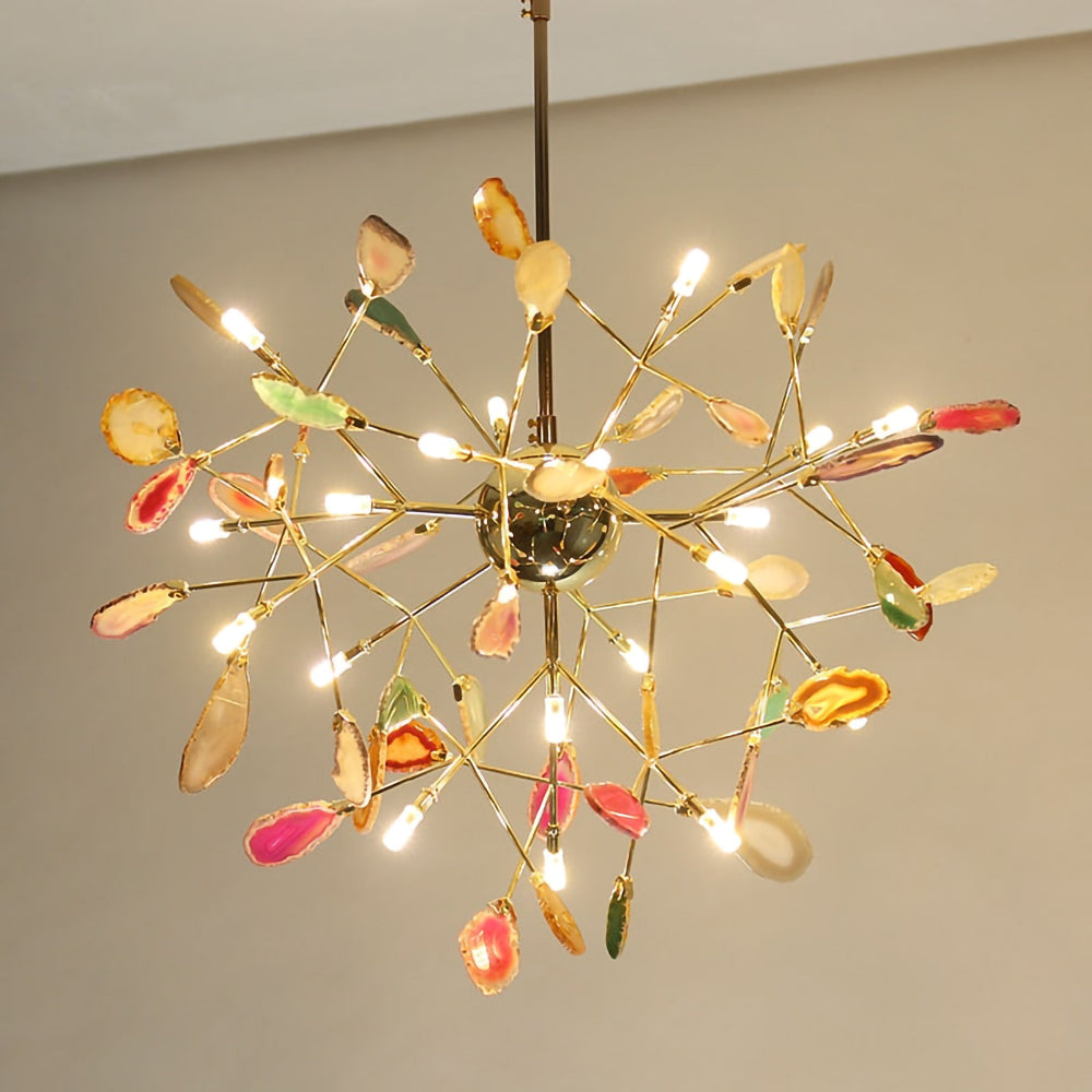 Agaat Kristal Kroonluchter met Natuursteen – Exclusieve Hanglamp voor Eetkamer, Woonkamer en Kantoor | Sansoti