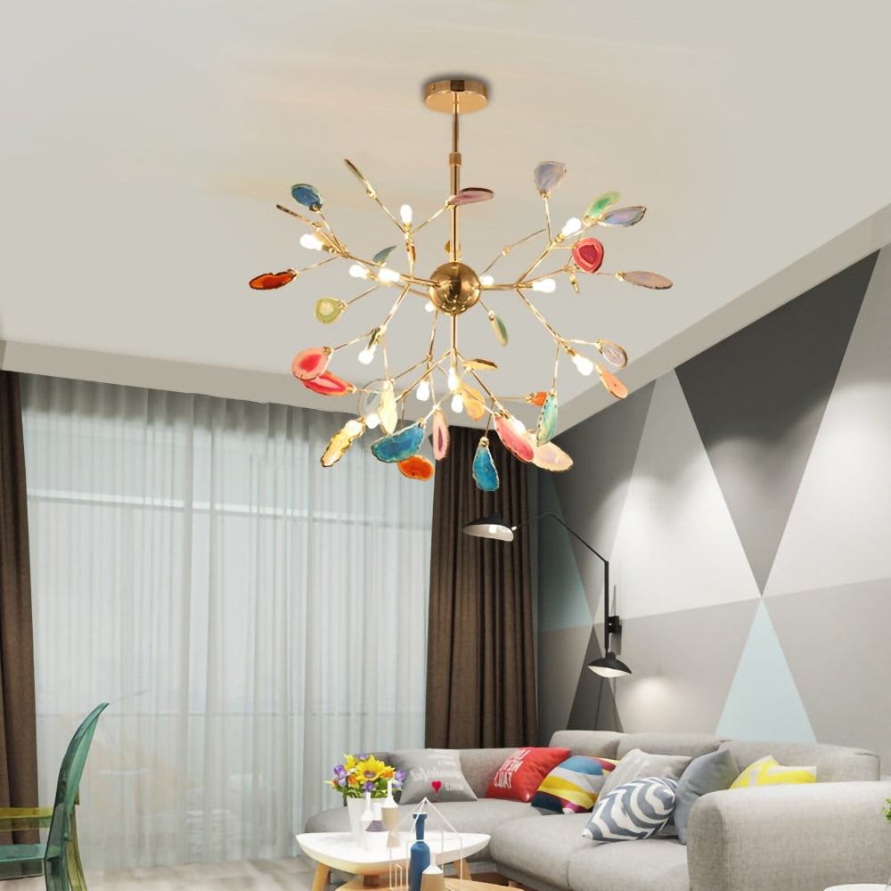 Agaat Kristal Kroonluchter met Natuursteen – Exclusieve Hanglamp voor Eetkamer, Woonkamer en Kantoor | Sansoti