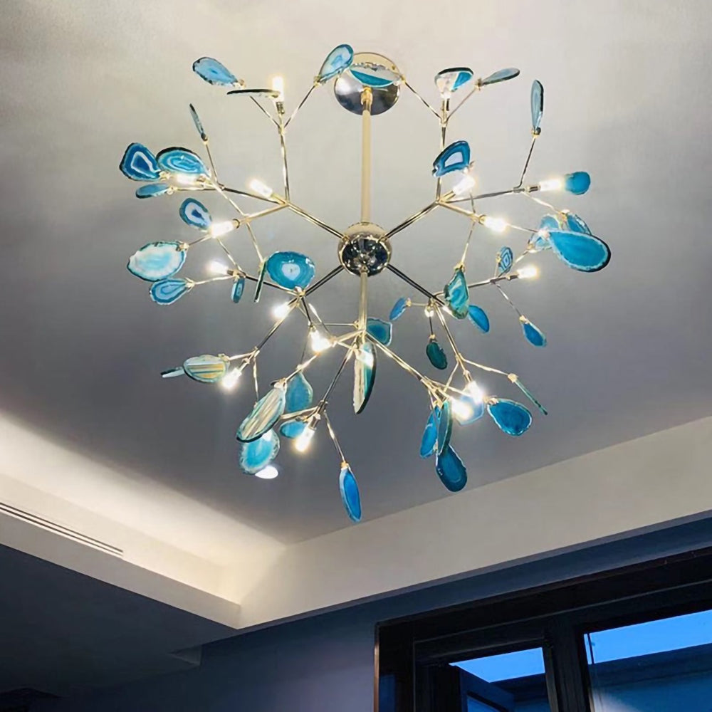 Agaat Kristal Kroonluchter met Natuursteen – Exclusieve Hanglamp voor Eetkamer, Woonkamer en Kantoor | Sansoti