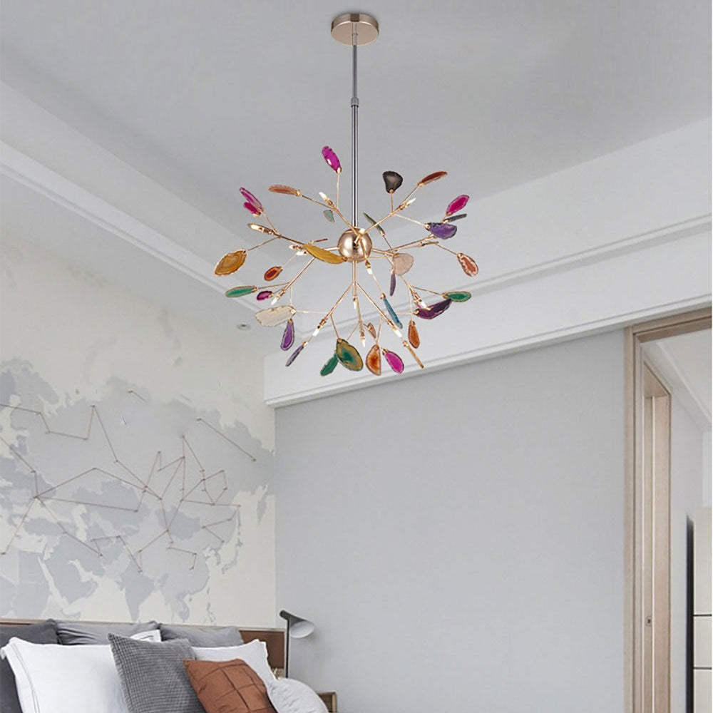 Agaat Kristal Kroonluchter met Natuursteen – Exclusieve Hanglamp voor Eetkamer, Woonkamer en Kantoor | Sansoti