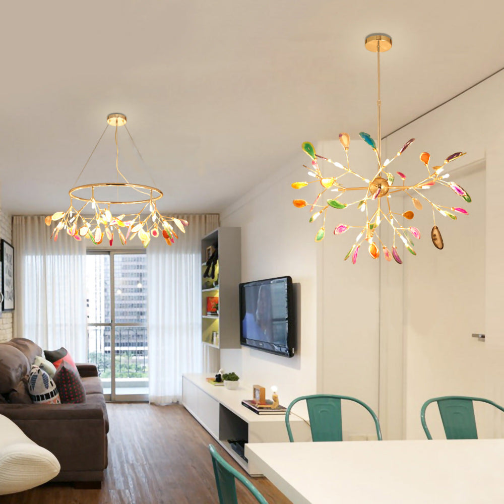 Agaat Kristal Kroonluchter met Natuursteen – Exclusieve Hanglamp voor Eetkamer, Woonkamer en Kantoor | Sansoti