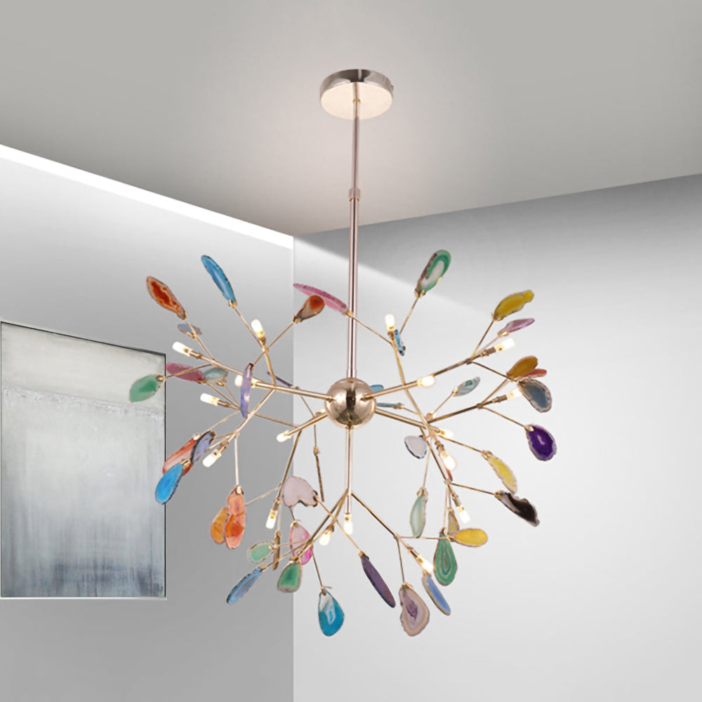 Agaat Kristal Kroonluchter met Natuursteen – Exclusieve Hanglamp voor Eetkamer, Woonkamer en Kantoor | Sansoti
