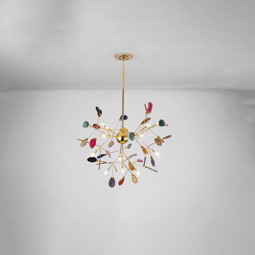 Agaat Kristal Kroonluchter met Natuursteen – Exclusieve Hanglamp voor Eetkamer, Woonkamer en Kantoor | Sansoti
