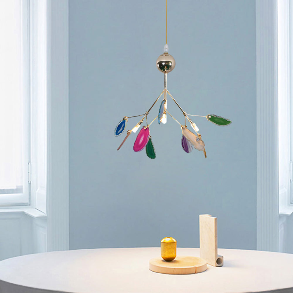 Agaat Kristal Kroonluchter met Natuursteen – Exclusieve Hanglamp voor Eetkamer, Woonkamer en Kantoor | Sansoti