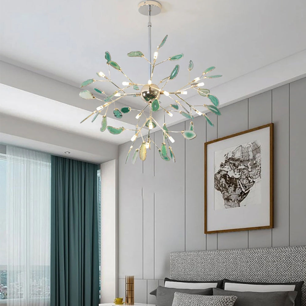 Agaat Kristal Kroonluchter met Natuursteen – Exclusieve Hanglamp voor Eetkamer, Woonkamer en Kantoor | Sansoti