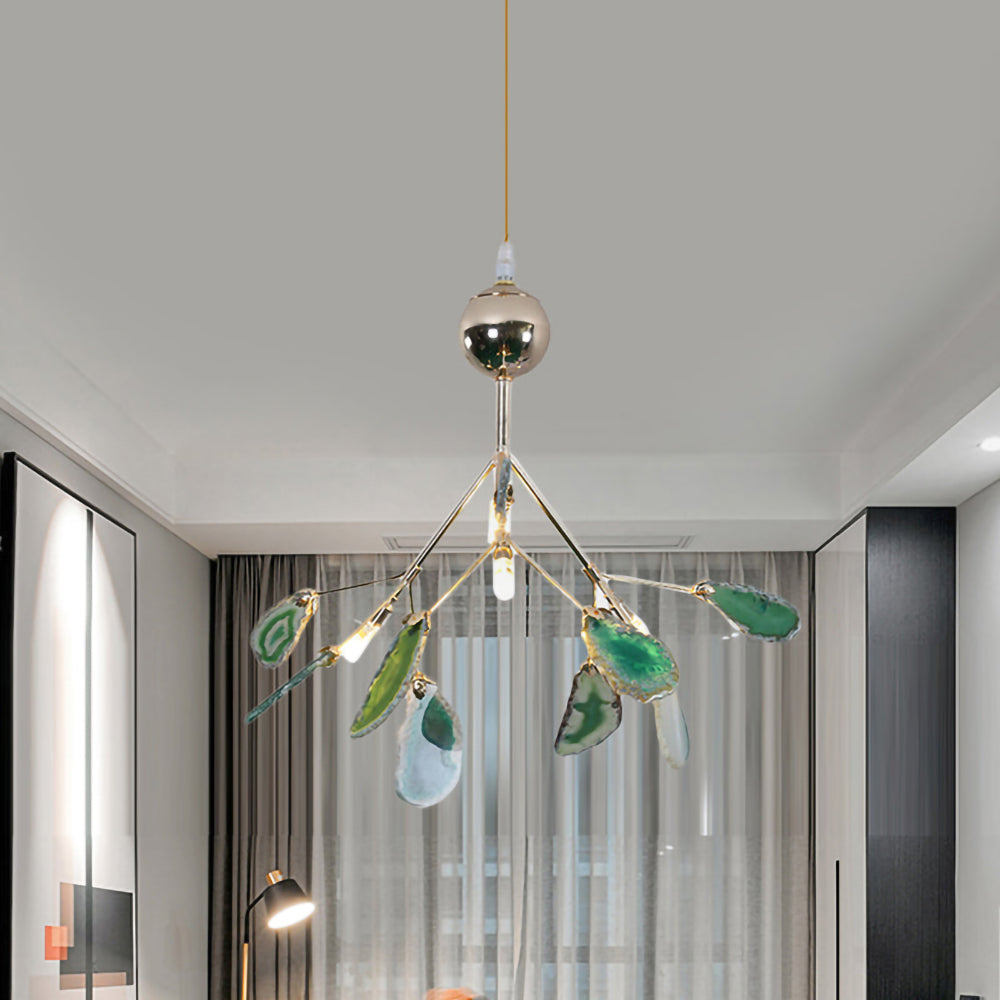 Agaat Kristal Kroonluchter met Natuursteen – Exclusieve Hanglamp voor Eetkamer, Woonkamer en Kantoor | Sansoti