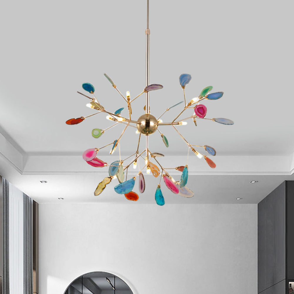 Agaat Kristal Kroonluchter met Natuursteen – Exclusieve Hanglamp voor Eetkamer, Woonkamer en Kantoor | Sansoti