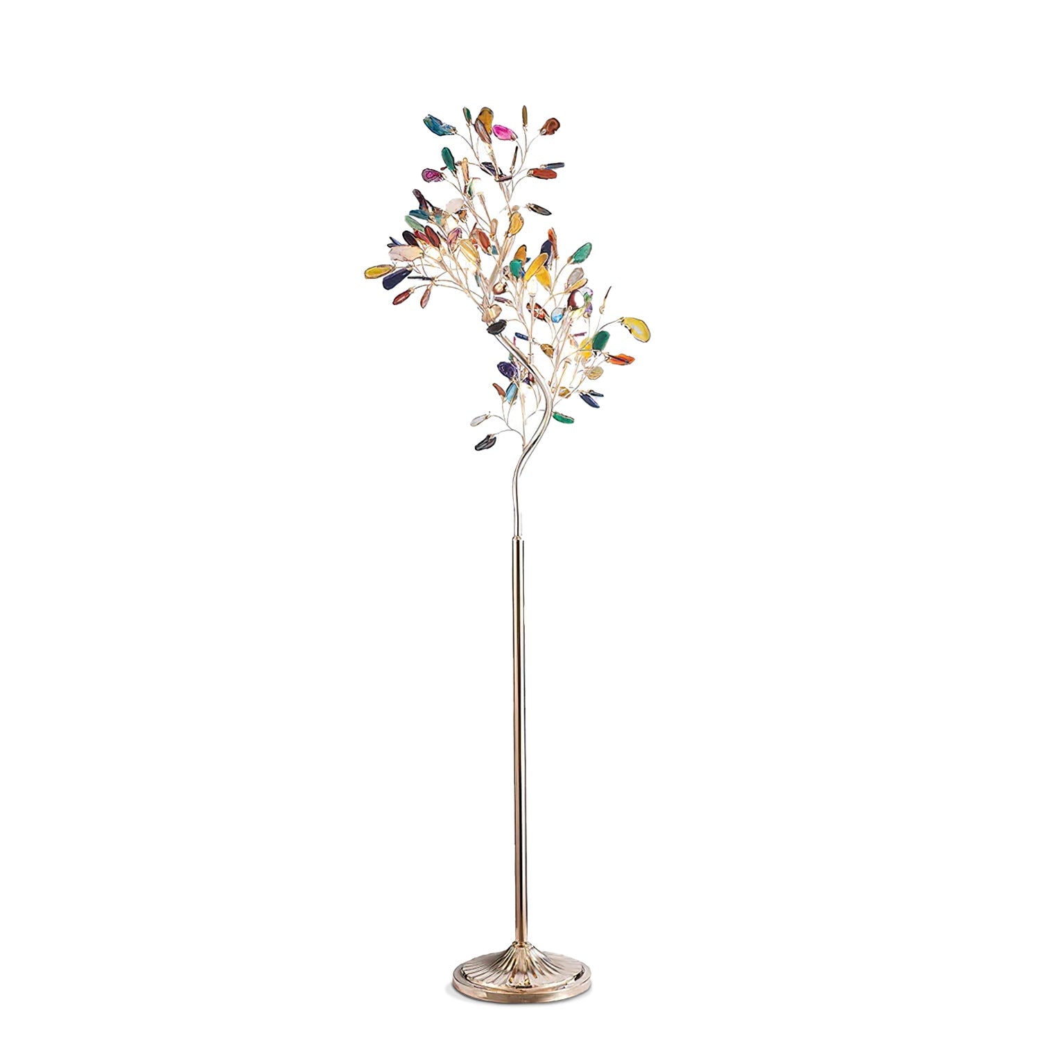Agaat Vloerlamp – 8-Lampen Boomvorm Natuursteen Sculptuur 175 cm Koperen Finish Stained-Glass Effect Amber Blauw Groen Roze Paars Multicolor Statement Piece | Sansoti