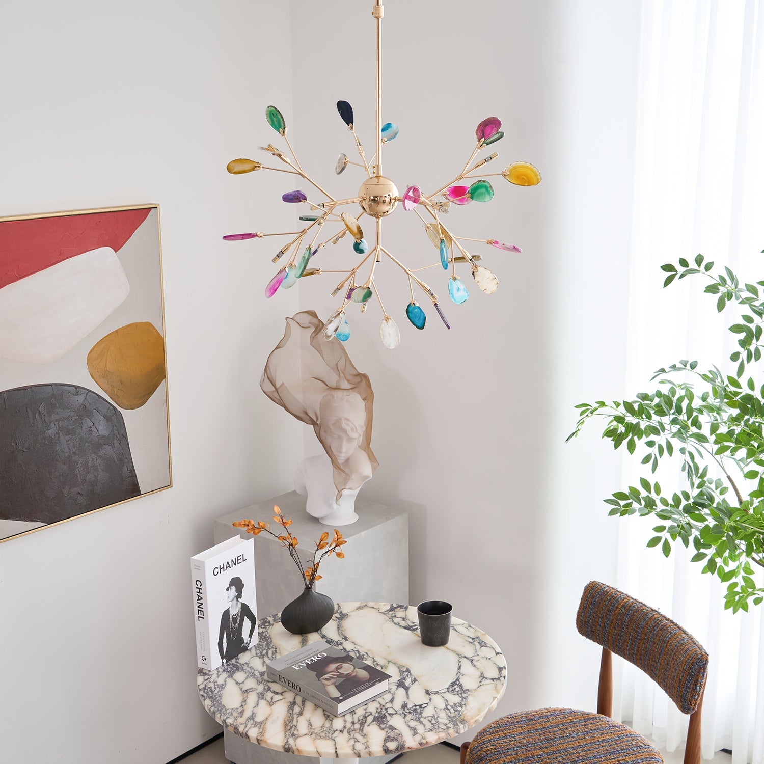 Agaat Kristal Kroonluchter met Natuursteen – Exclusieve Hanglamp voor Eetkamer, Woonkamer en Kantoor | Sansoti