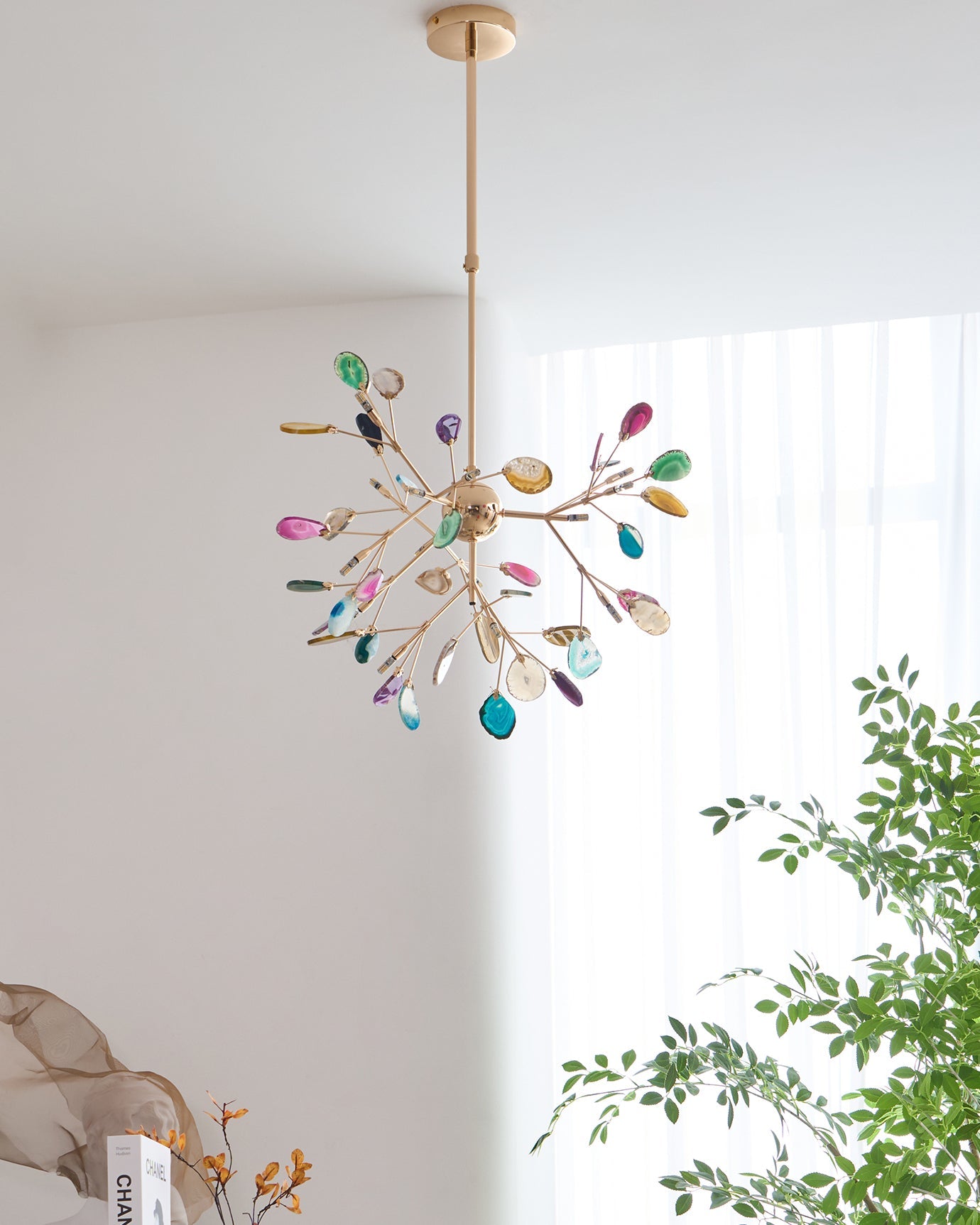 Agaat Kristal Kroonluchter met Natuursteen – Exclusieve Hanglamp voor Eetkamer, Woonkamer en Kantoor | Sansoti
