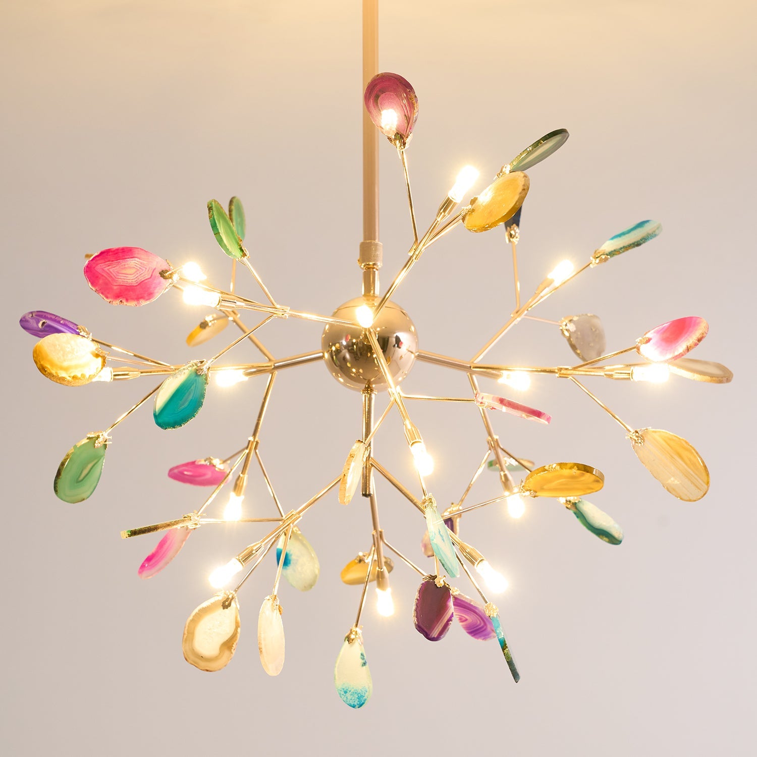 Agaat Kristal Kroonluchter met Natuursteen – Exclusieve Hanglamp voor Eetkamer, Woonkamer en Kantoor | Sansoti