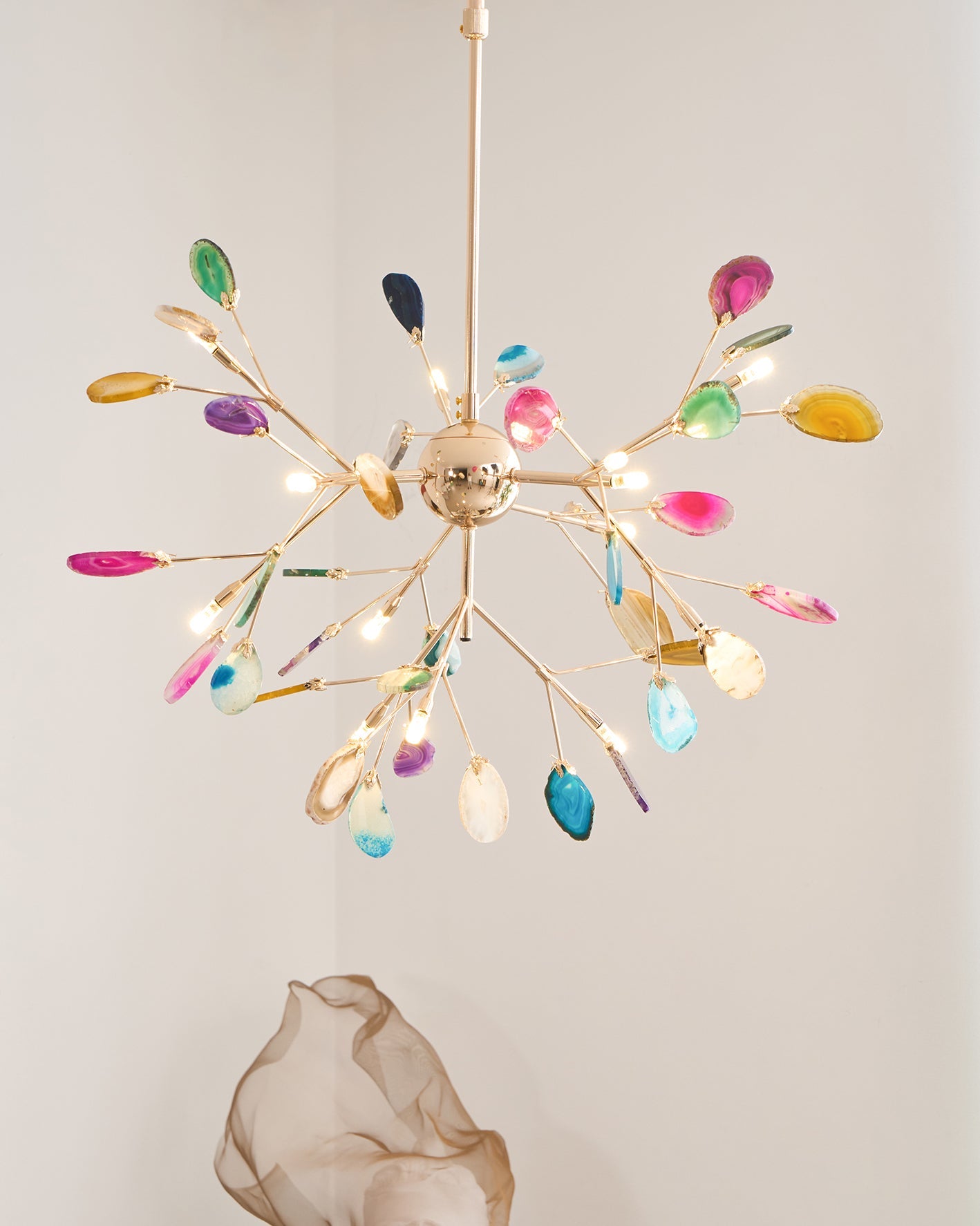 Agaat Kristal Kroonluchter met Natuursteen – Exclusieve Hanglamp voor Eetkamer, Woonkamer en Kantoor | Sansoti