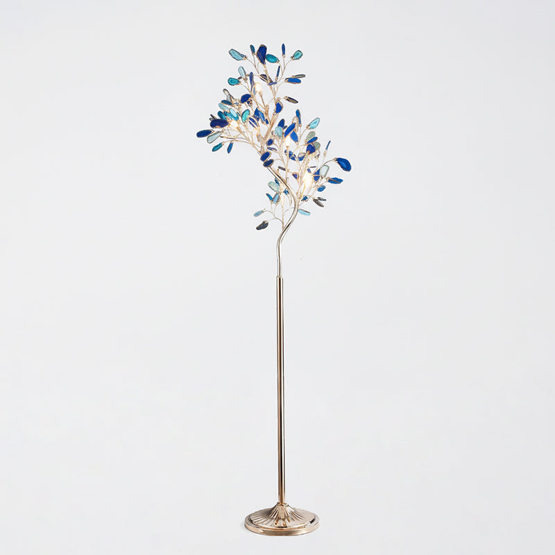 Agaat Vloerlamp – 8-Lampen Boomvorm Natuursteen Sculptuur 175 cm Koperen Finish Stained-Glass Effect Amber Blauw Groen Roze Paars Multicolor Statement Piece | Sansoti