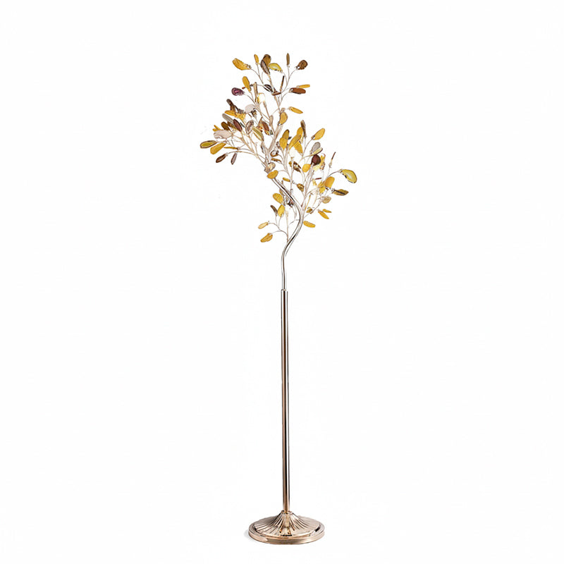 Agaat Vloerlamp – 8-Lampen Boomvorm Natuursteen Sculptuur 175 cm Koperen Finish Stained-Glass Effect Amber Blauw Groen Roze Paars Multicolor Statement Piece | Sansoti