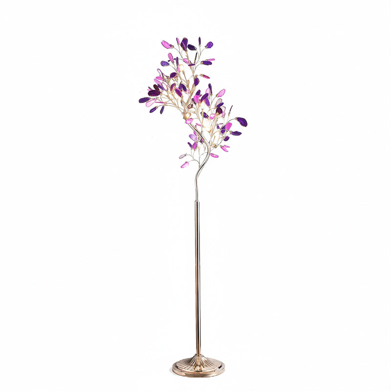 Agaat Vloerlamp – 8-Lampen Boomvorm Natuursteen Sculptuur 175 cm Koperen Finish Stained-Glass Effect Amber Blauw Groen Roze Paars Multicolor Statement Piece | Sansoti